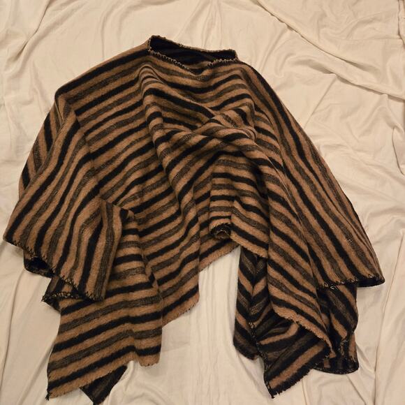 Poncho Cape Tunic One Size Black Brown Striped Super Heavy and Warm *read* - Picture 8 of 16